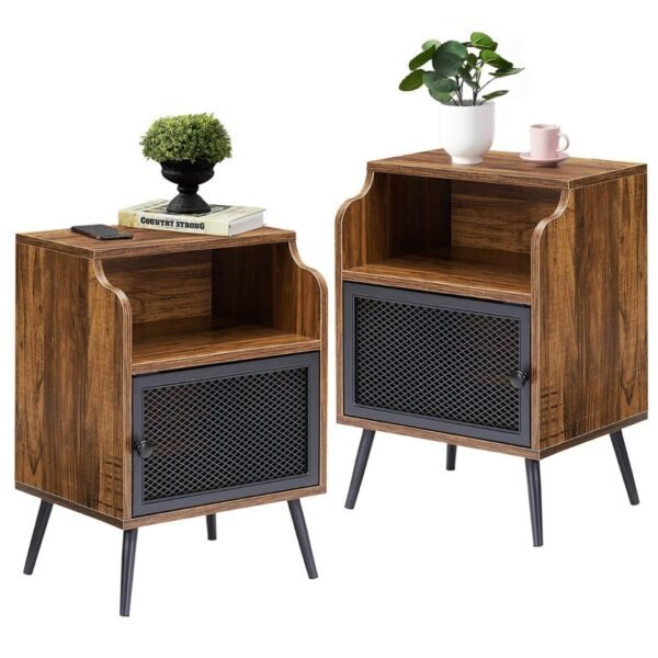 Set Of 2 Nightstands With 2-tier Storage Shelf – Bedroom & Living Room Side Tables